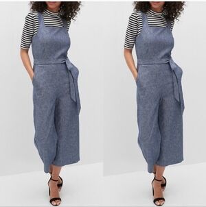 Banana Republic Square Neck Crop Jumpsuit Blue Chambray Linen Blend Sleeveless 6
